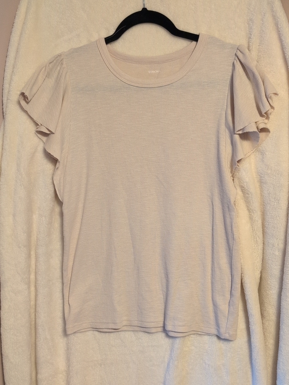 Sonoma Light Beige Ruffle Sleeve Short Sleeve Tee